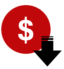 Revenue indicator: dollar sign with a downward arrow